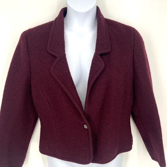 Vintage Jos. A. Bank Clothiers Womens Virgin Wool Burgundy Short Blazer Size 14 - Picture 1 of 9